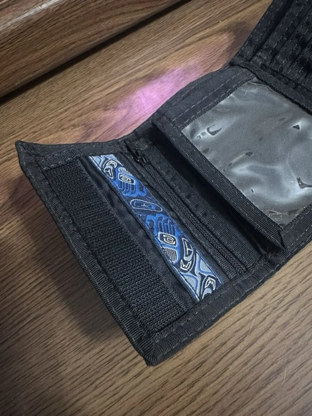 Silverfoot Black & Blue Scroll Folding Trifold VLCRO Wallet Vintage
